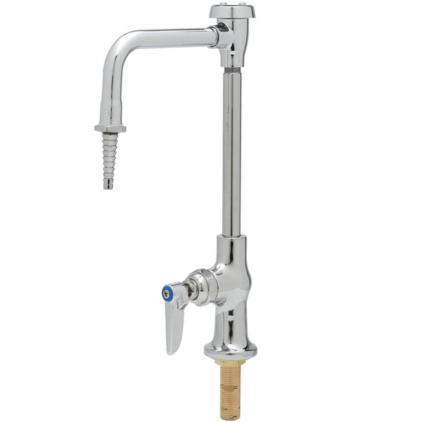 A chrome T&S laboratory faucet with a lever handle and nozzle.