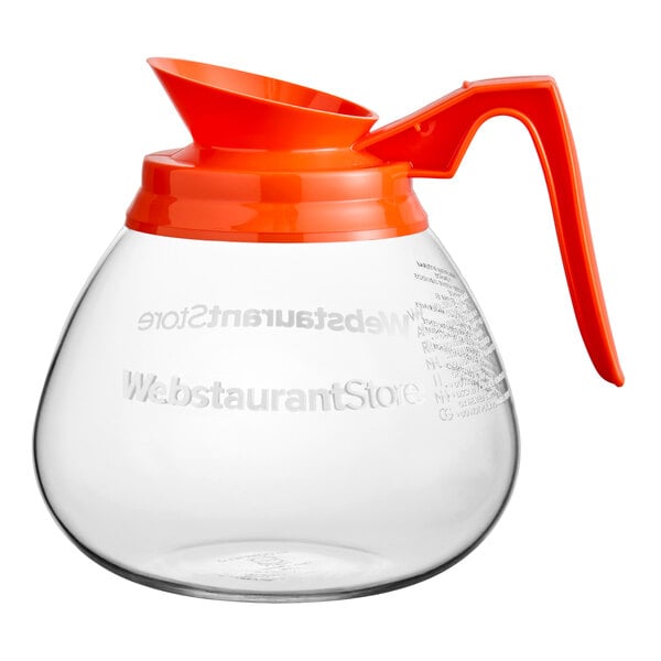 WebstaurantStore Logo 64 oz. Glass Coffee Decanter with Orange Handle by Avantco Equipment