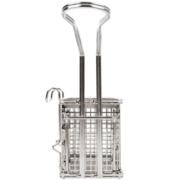 A Star stainless steel twin fryer basket with two handles and a left hook.