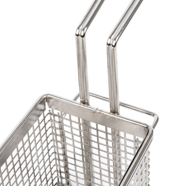 A stainless steel Star twin fryer basket with handles.