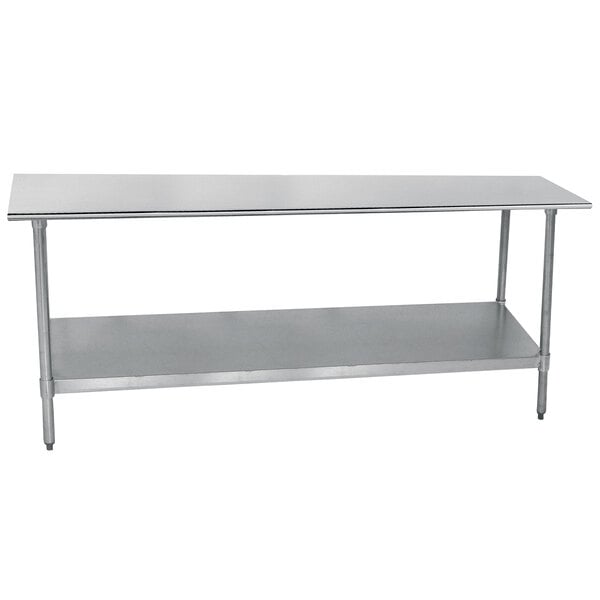 An Advance Tabco stainless steel work table with undershelf.
