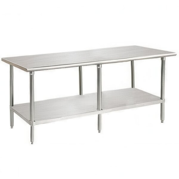 An Advance Tabco stainless steel work table with undershelf.