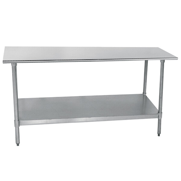 An Advance Tabco stainless steel work table with undershelf.