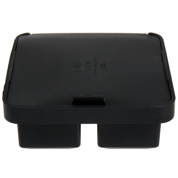 A black silicone rectangular container with 4 compartments and a lid.