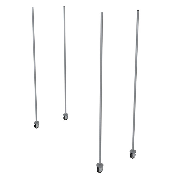 A group of Metro Super Erecta metal poles with wheels.