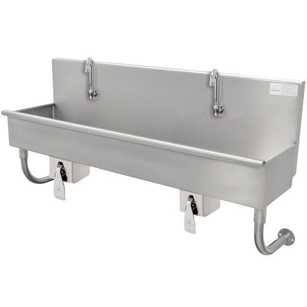 Advance Tabco 19 18 120kv 16 Gauge Multi Station Hand Sink With 8 Deep Bowl And 6 Knee Operated Faucets 120 X 17 1 2