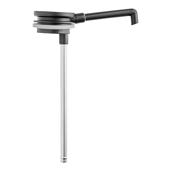 A black and silver airpot stem assembly with a black tube and metal handle.
