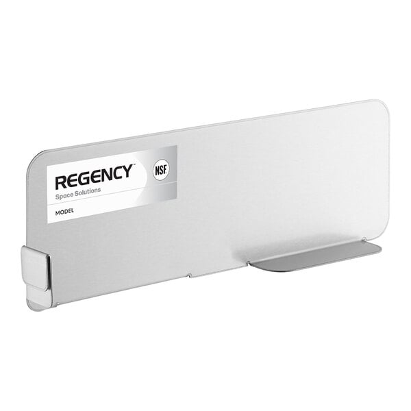 A rectangular stainless steel divider with rounded corners and a label on the left side.