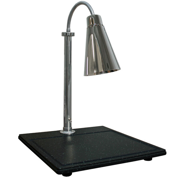 A silver Hanson Heat Lamp on a black synthetic granite base.