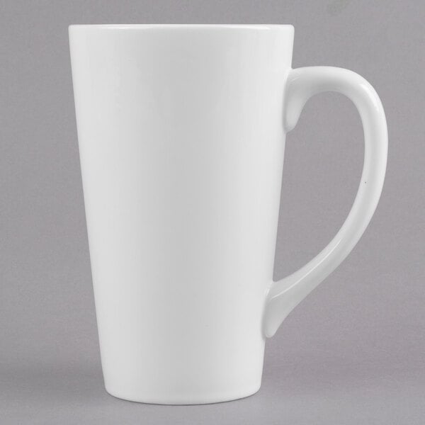 A white Libbey tall bistro mug with a handle.