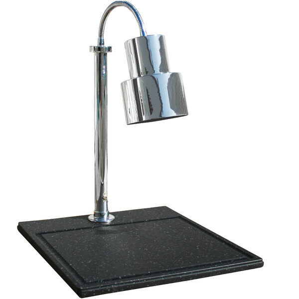 A silver Hanson Heat Lamp on a black synthetic granite base.