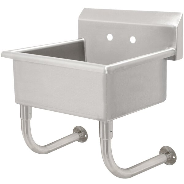 A stainless steel Advance Tabco hand sink with a wall mounted holder.