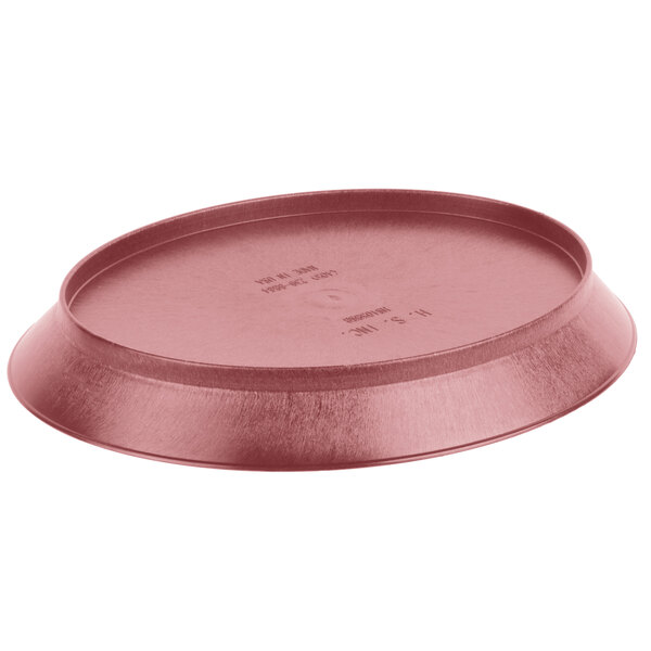 A raspberry oval deli server with a short base.