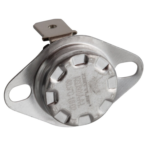 A metal Cooking Performance Group temperature limit thermostat with a screw.