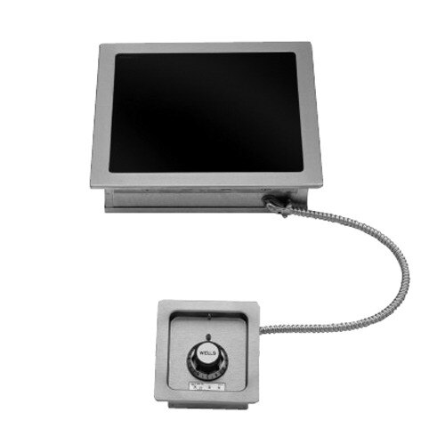 A rectangular electronic device with a cable.