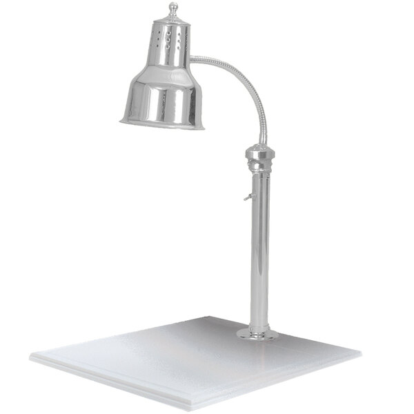 A Hanson Heat Lamp with stainless steel finish and white base.