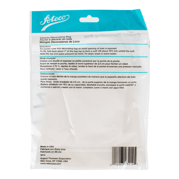 The image shows the back of a plastic package with instructions in English, French, and Spanish, and a blue header labeled 'Ateco.'