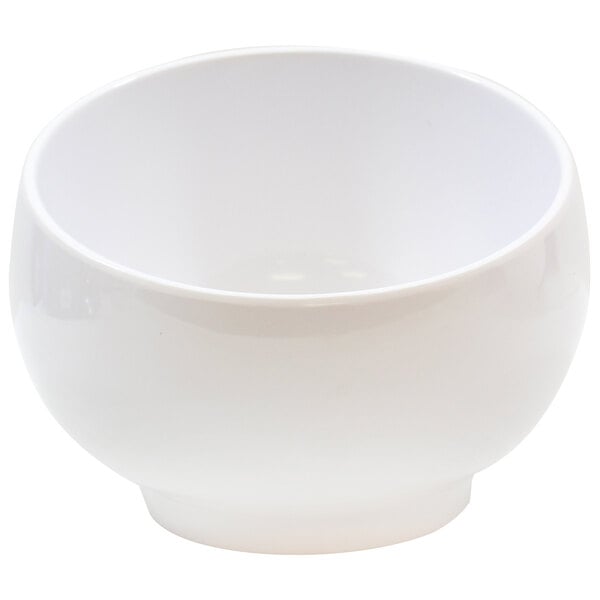 A Tablecraft white melamine bowl with a base.