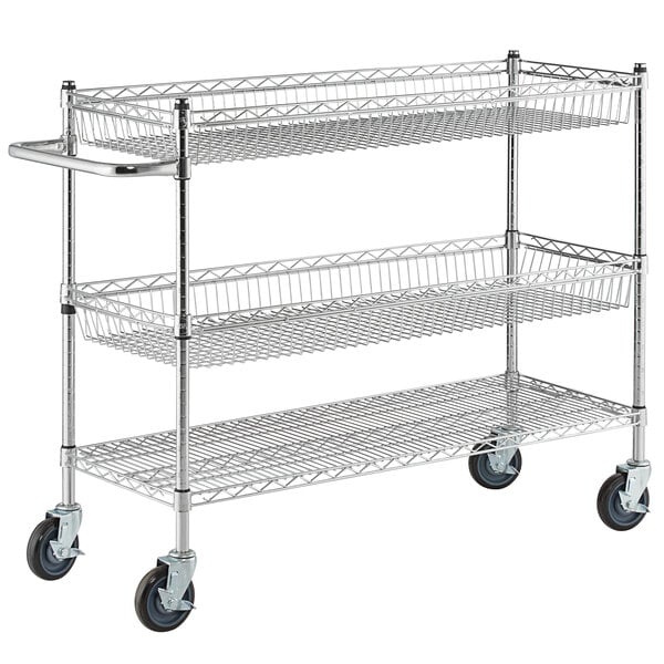 Regency Chrome Two Basket and One Shelf Utility Cart - 18 x 48 x 39