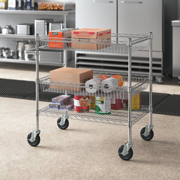 Regency Chrome Two Basket and One Shelf Utility Cart - 24" x 41 3/4" x 39"