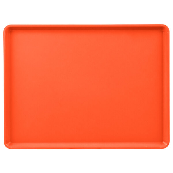 A rectangular orange Cambro dietary tray with a white border.