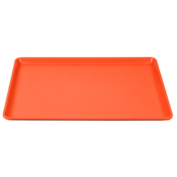 An orange rectangular Cambro dietary tray.