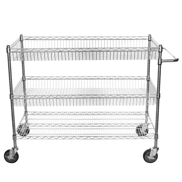 Regency Chrome Two Basket and One Shelf Utility Cart - 24 x 48 x 39