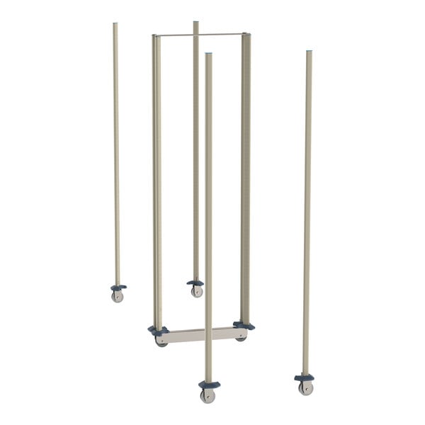 A group of metal rods on wheels.