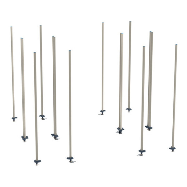 A set of vertical metal posts with base attachments, part of a MetroMax i Double Deep Stationary End Unit Kit.