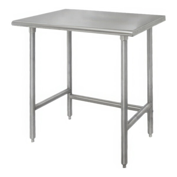 A white rectangular Advance Tabco stainless steel work table with galvanized legs.