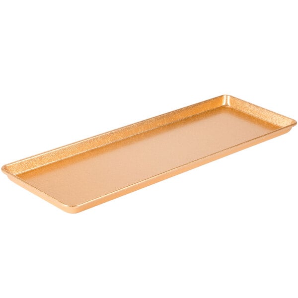 A Chicago Metallic textured copper rectangular tray with a handle.
