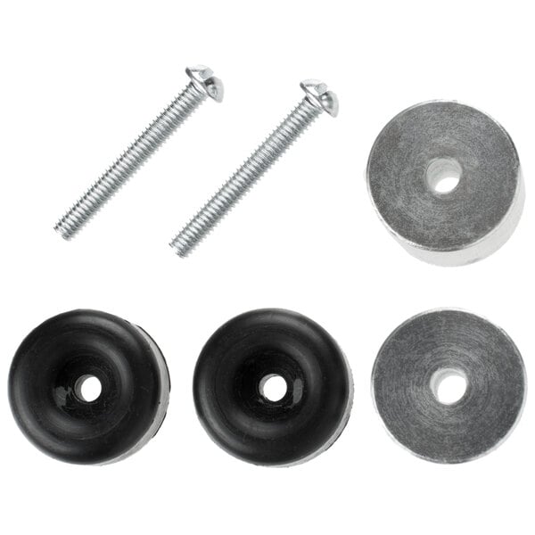 A round metal object with a hole in the center and a knife attached to it.