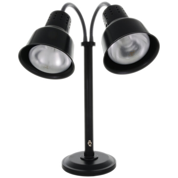 A Hanson Heat Lamps black freestanding dual bulb lamp.