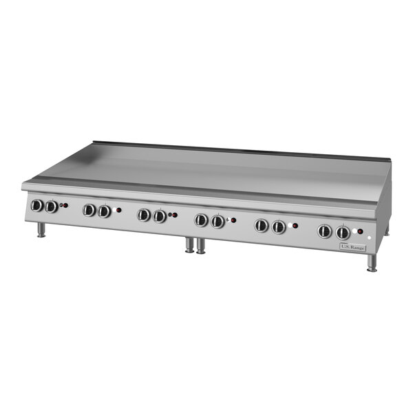 U.S. Range UTGG72-GT72M 72" Natural Gas Countertop Griddle with Thermostatic Controls - 168,000 BTU