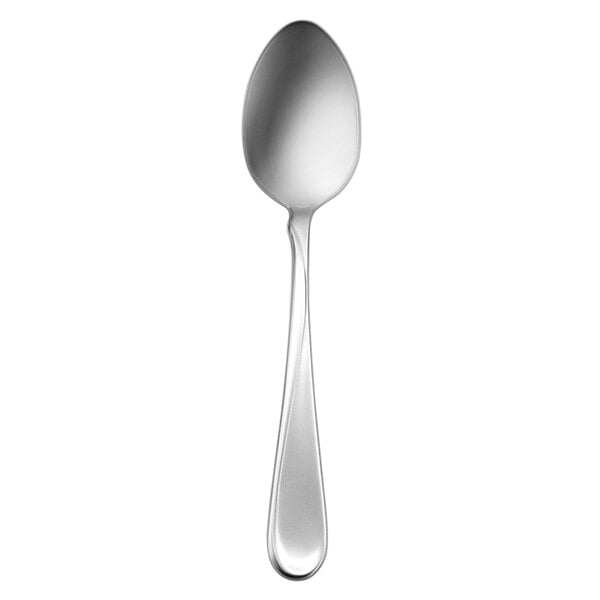 A Oneida stainless steel teaspoon with a silver handle.