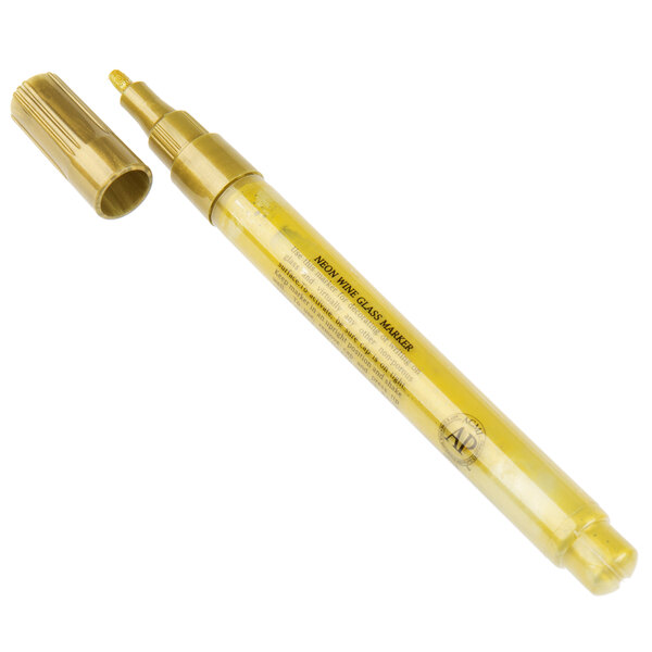 A Franmara neon yellow marker with a gold tip and cap.