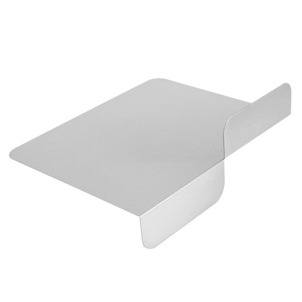 A close-up of a stainless steel rectangular partition.