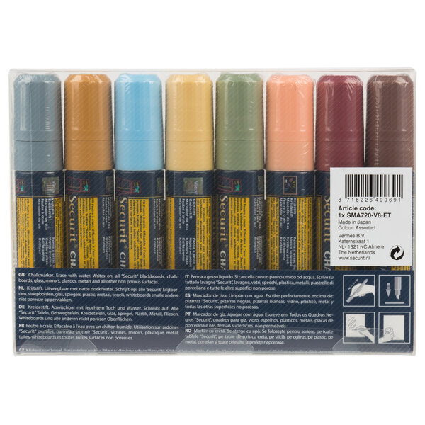 A yellow and black box with a red and black design containing American Metalcraft Earth Tone Chalk Markers.