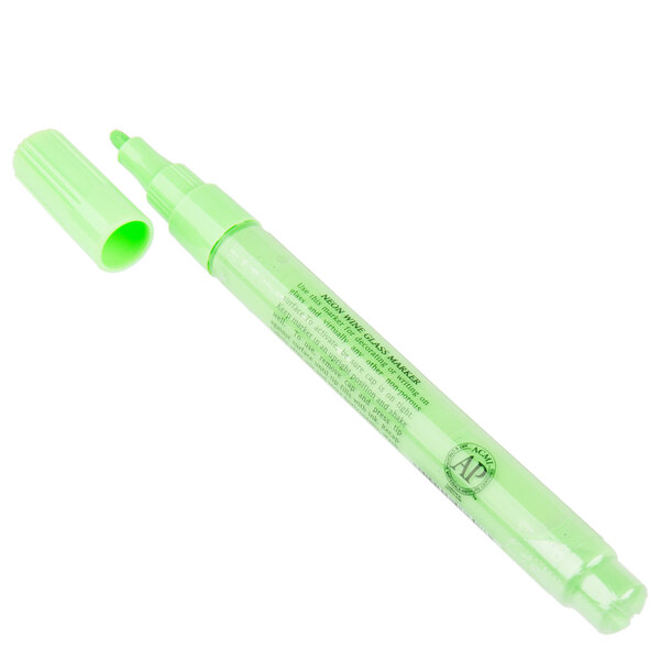 A Franmara neon green mini tip glass marker with a green cap and tip.