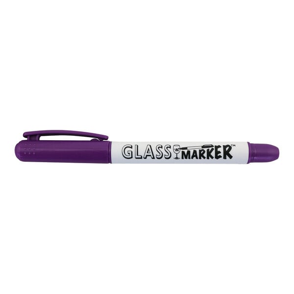 A Franmara metallic purple glass marker with a white label.