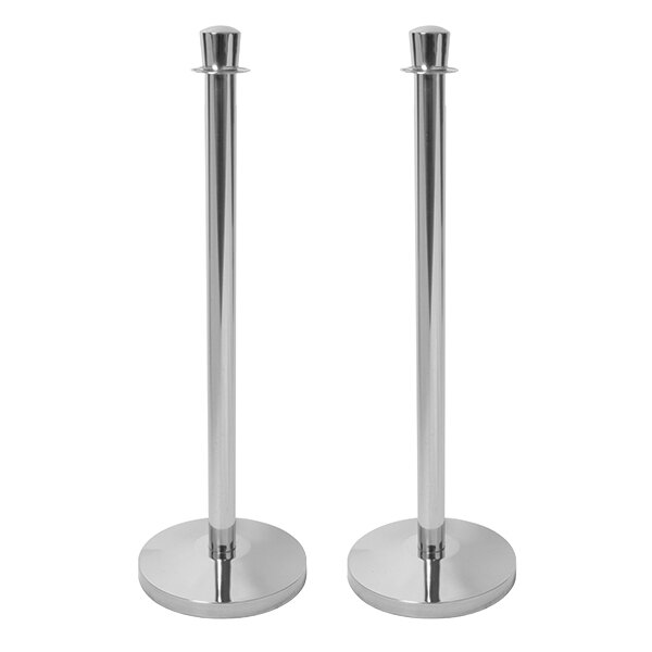 An American Metalcraft crowd control stanchion set with two silver poles.