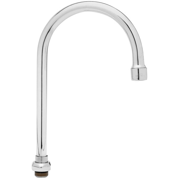 A silver T&S swivel gooseneck faucet nozzle with a round spout.