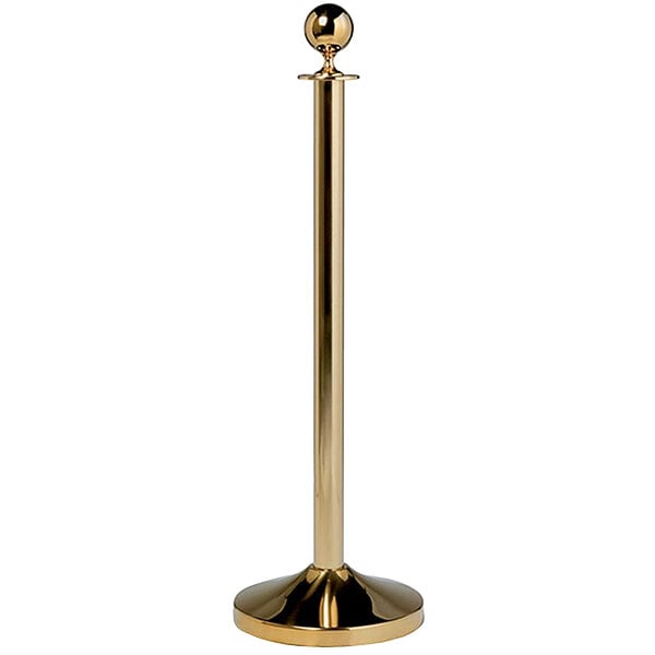 An American Metalcraft gold-plated crowd control stanchion with a metal pole and base.