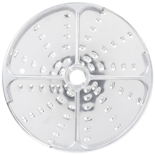 A Robot Coupe 5/64" grating / shredding disc, a circular metal object with holes.