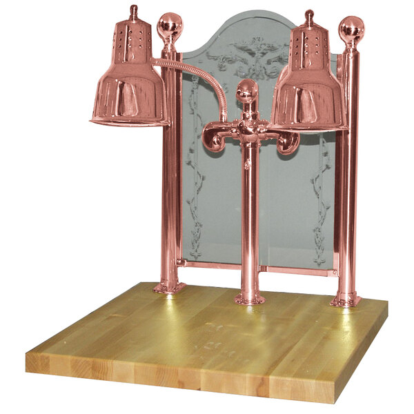 A Hanson bright copper carving station on a wood surface.