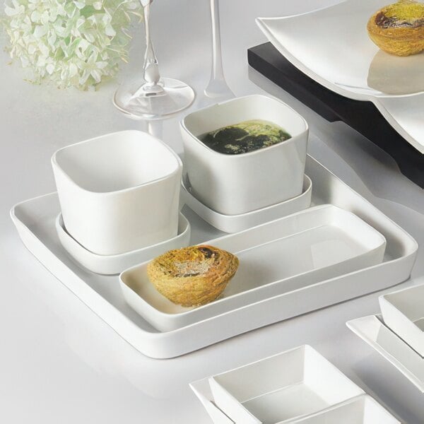 A white square tray with a white background.