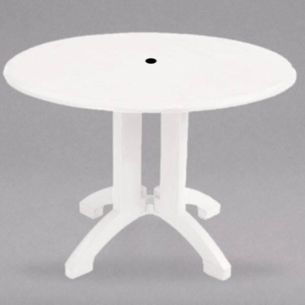 Grosfillex Ut380004 Atlanta 42 White, Round Plastic Table With Umbrella Hole