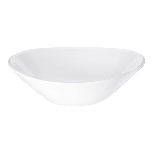 A white melamine bowl with a wide, shallow design.
