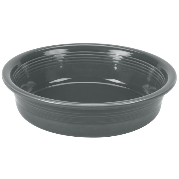 A close-up of a slate gray Fiesta extra large china bowl.