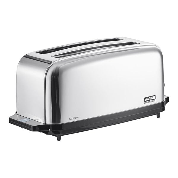 A silver Waring commercial toaster with black trim.